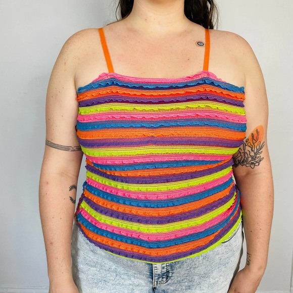 90s Zenobia Multicolor Striped Ruffle‎ Tank - Picture 4 of 4